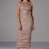 Sexy Dresses * | Falling Star Shimmer Ruched Maxi Dress Champagne