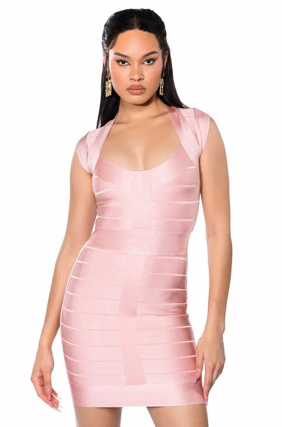 Mini Dresses * | Mila Cap Sleeve Soft Bandage Mini Dress In Pink