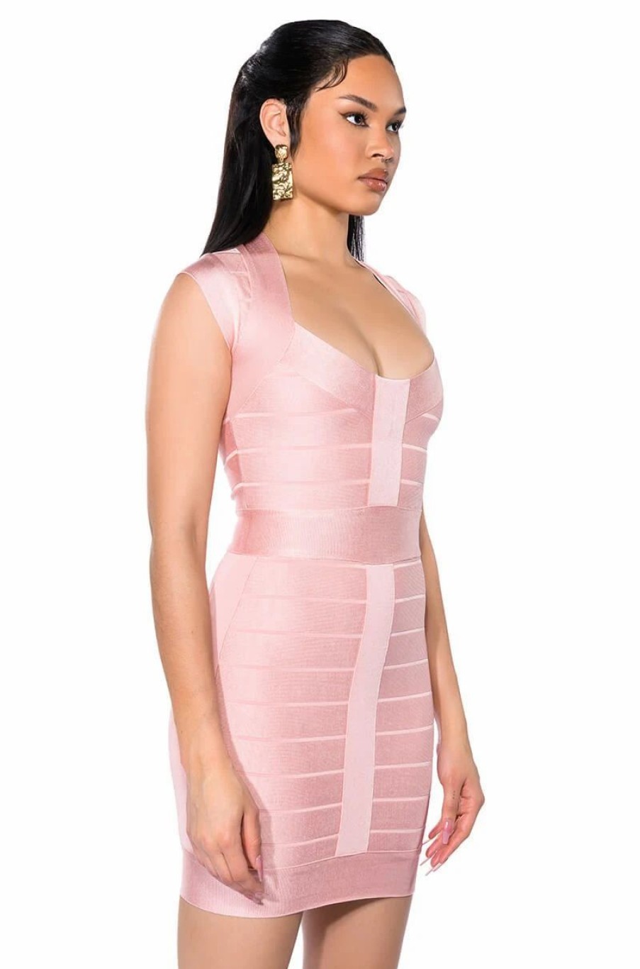 Mini Dresses * | Mila Cap Sleeve Soft Bandage Mini Dress In Pink